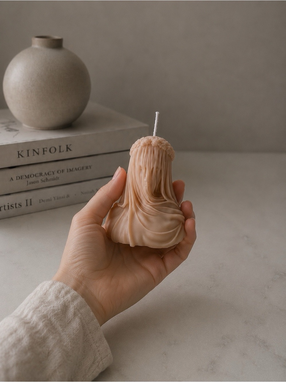 Veiled Figure Decorative Candle - Beige